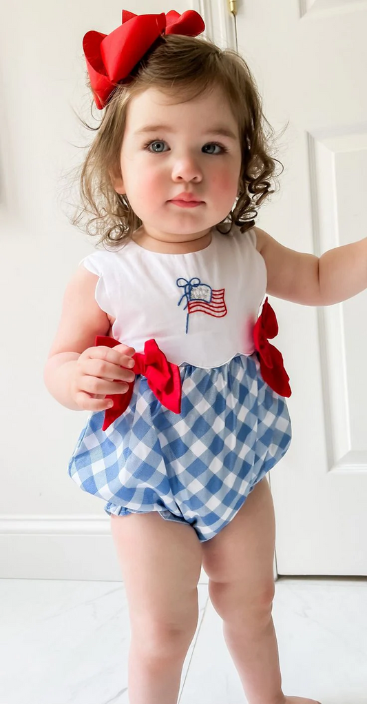 Deadline: February 9 close custom no moq July 4th Plaid Romper