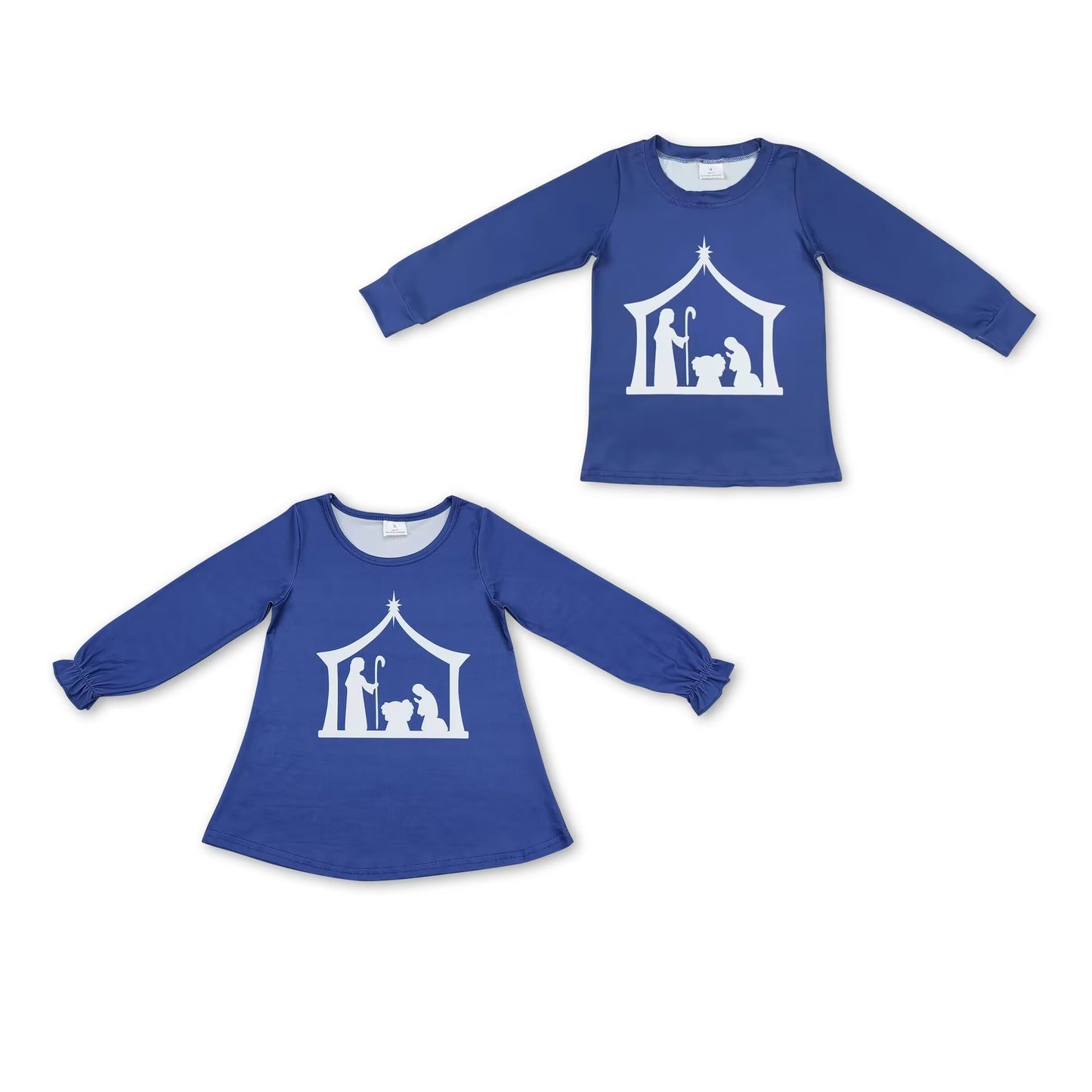 RTS NO MOQ  BT0774 GT0642 Navy Blue Nativity Long Sleeve Top: Boys & Girls