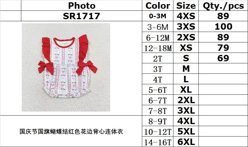 RTS no moq SR1717 National Day flag bow red lace vest one-piece