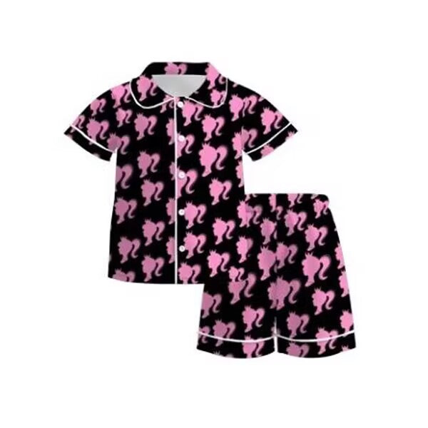 custom moq 5 eta 4-5 weeks baby girls clothes barbie short sleeve shorts summer pajama outfit