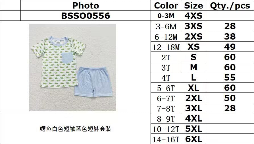BSSO0556 Crocodile white short sleeve blue shorts suit