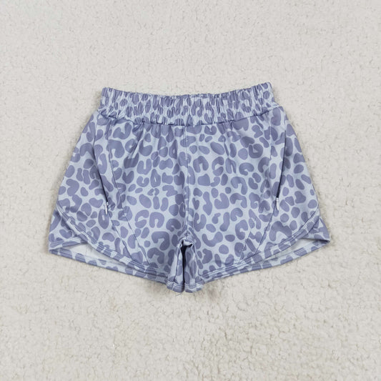 RTS NO MOQ SS0464 Gray leopard print yoga shorts