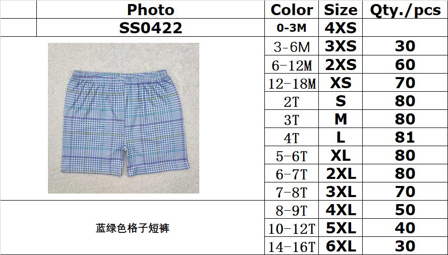 RTS NO MOQ ETA 5/7days Arrived SS0422 Blue green plaid shorts