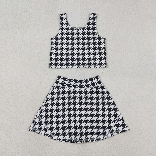 RTS NO MOQ（In Stock) GSD2858 Black and White Houndstooth Sleeveless Pants-Skirt Yoga Set