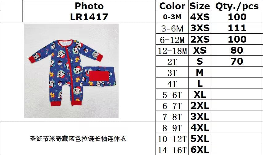 rts no moq LR1417 Christmas Mickey navy blue zipper long-sleeved jumpsuit