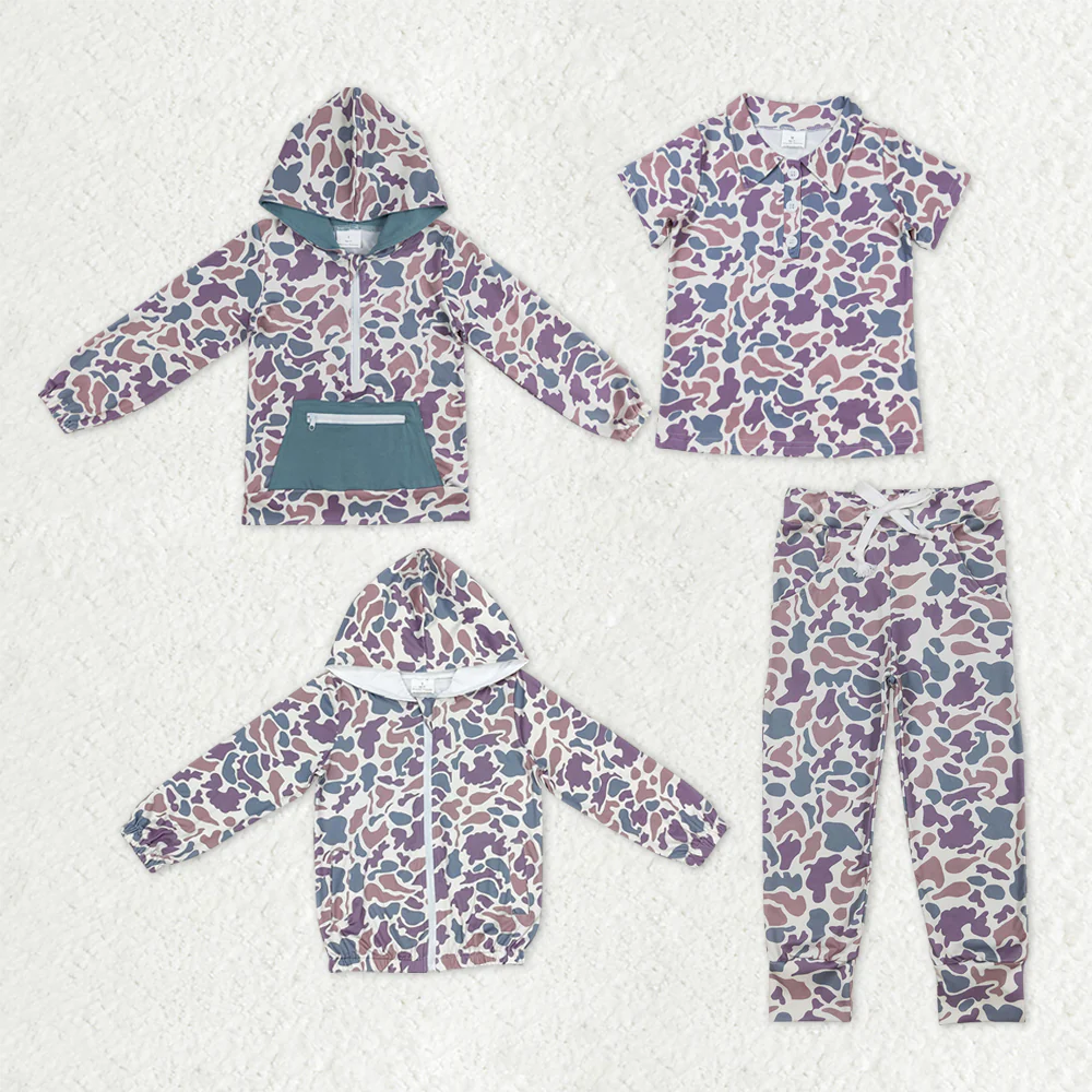 RTS NO MOQ Sibling baby boy clothes camouflage hooded long sleeve tops 3 and pants