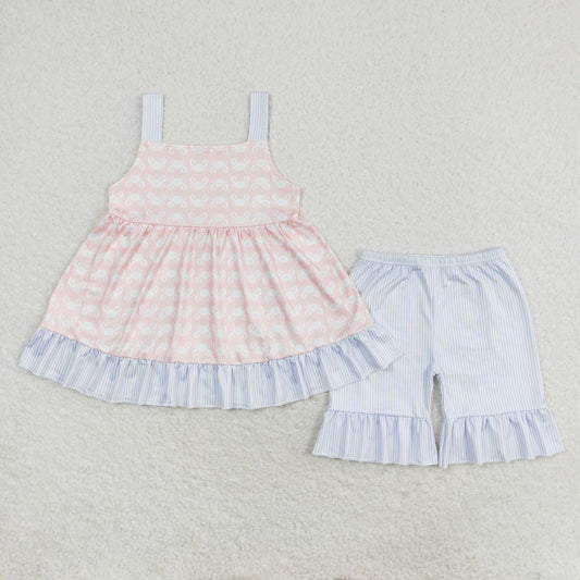 rts no moq GSSO1306 Crab blue striped lace sleeveless shorts set