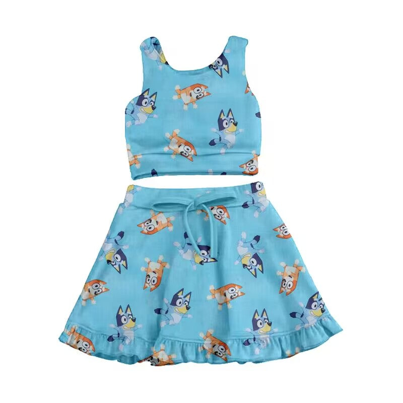 custom moq 5 eta 4-5 weeks baby girls clothes bluey blue sleeveless girls summer outfit