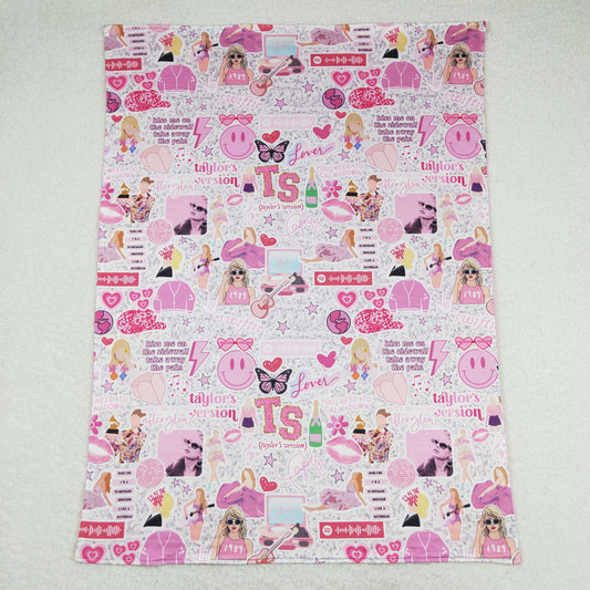 rts no moq BL0127 taylor swift butterfly smiley pink baby blanket