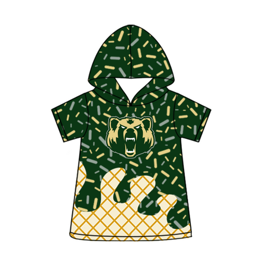 custom moq 3 eta 6-8weeks adult and kids clothes team green hooded short sleeve top
