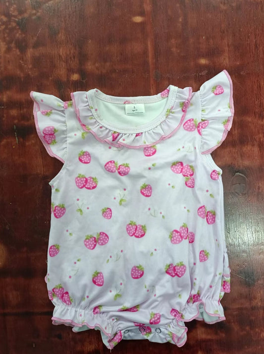 custom moq 5 eta 4-6weeks mix size baby girls clothes strawberry pink flying sleeve summer Romper