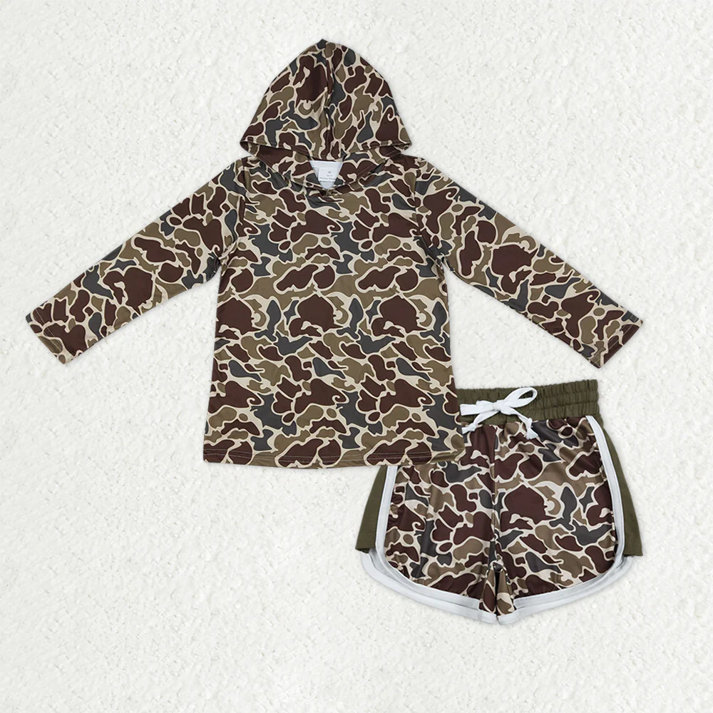 RTS NO MOQ（In Stock) BT1650+SS0745 baby girl clothes camouflage hooded long-Sleeve shorts sets