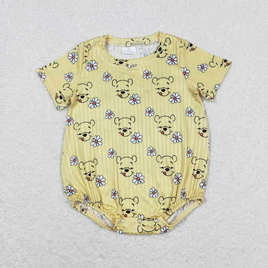 RTS no moq SR1432 Floral Winnie the Pooh yellow short-sleeved jumpsuit