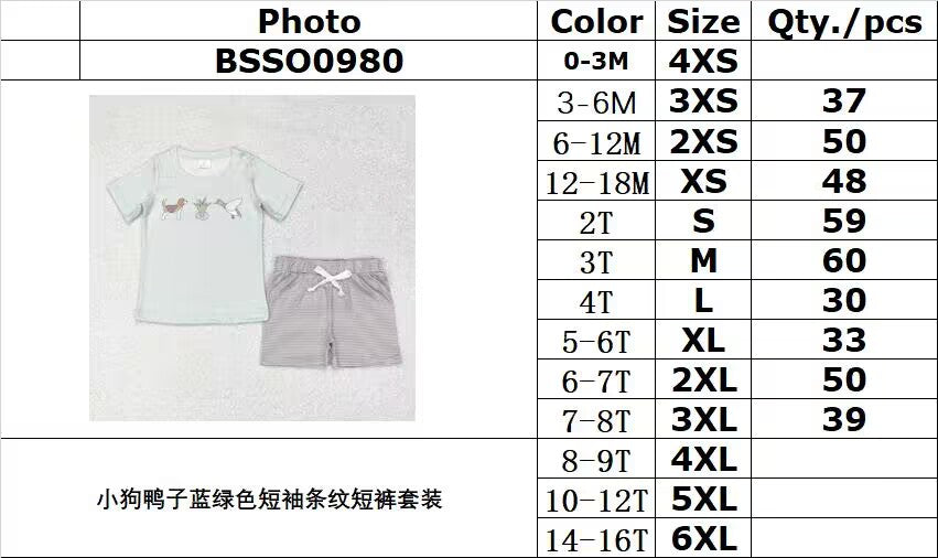 RTS NO MOQ ETA 5/7days arrived BSSO0980 Puppy duck blue-green short-sleeved striped shorts suit