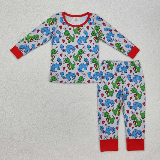 BAMBOO RTS NO MOQ ETA 5/7days Arrived BLP0431 Modal Heart Dinosaur Gray Red Long Sleeve Pants Set