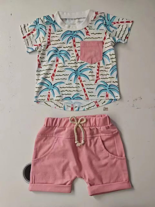 custom moq 5 eta 4-5 weeks baby boys clothes beach short sleeve pink shorts summer outfit