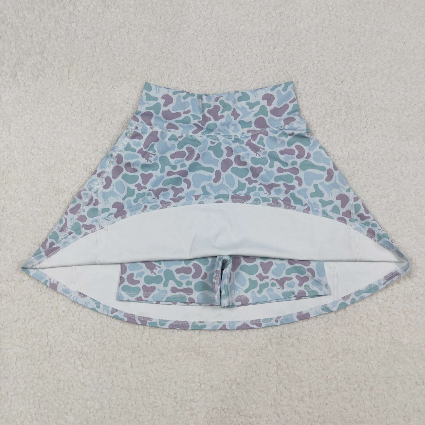 RTS NO MOQ（In Stock) GLK0132 Adult Women's Duck and Puppy Light Brown and Green Camouflage Yoga Skirt