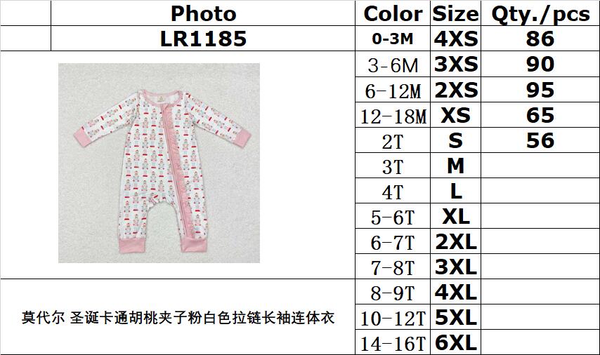 bamboo rts no moq LR1185 Modal Christmas cartoon nutcracker pink and white zipper long-sleeved jumpsuit