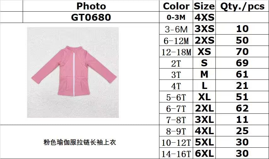 RTS NO MOQ ETA 5/7days GT0680 Pink yoga suit zipper long sleeve top