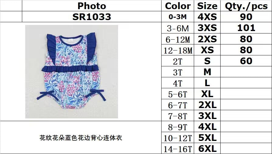 SR1033 Floral blue lace vest jumpsuit