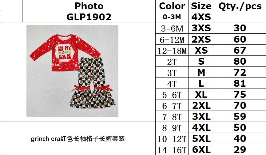 RTS NO MOQ ETA 5/7days Arrived GLP1902 Grinch Era Red Long Sleeve Plaid Pants Set