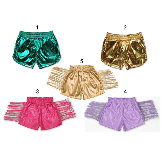 rts no moq baby girl clothes shiny leather tassel shorts