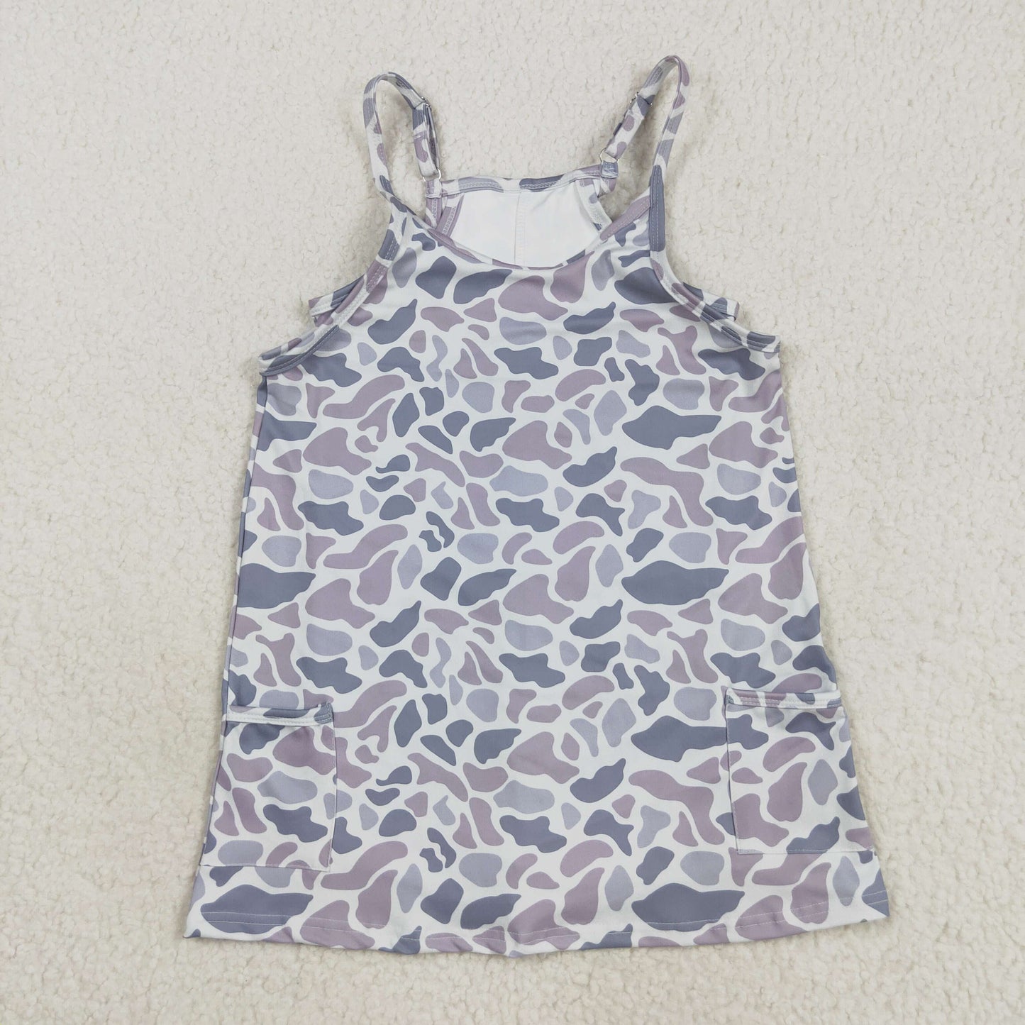 RTS NO MOQ（In Stock) GSD2723 Gray-blue camouflage pocket yoga dress