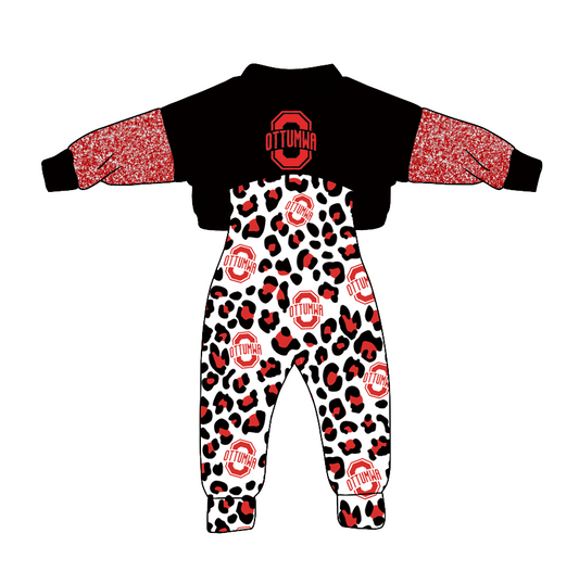 Custom moq 3 tat about 6-8 weeks baby girls clothes leopard long sleeve and long pants 2pcs suit