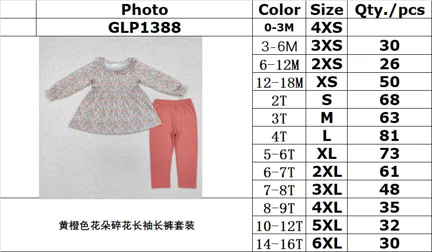 RTS NO MOQ ETA 5/7days Arrived GLP1388 Yellow-orange floral long-sleeved trousers suit