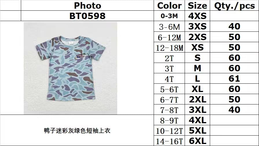 BT0598 Duck camouflage gray green short-sleeved top