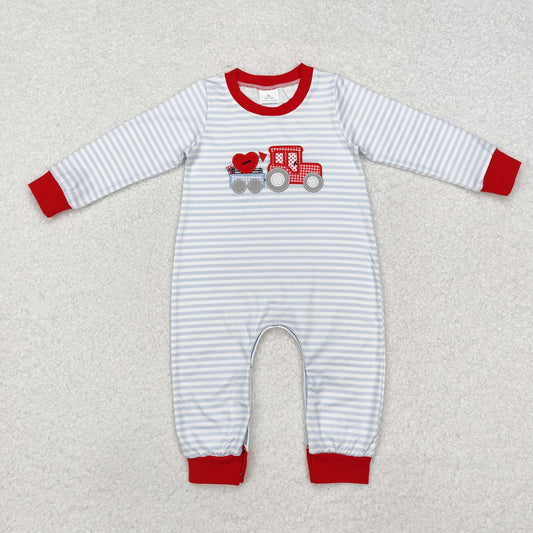 RTS NO MOQ ETA 5/7days arrived LR1924 Embroidered love tractor striped red edge long-sleeved jumpsuit