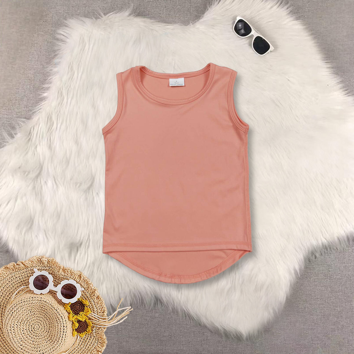 RTS NO MOQ Sibling baby girls clothes yoga Pure orange sleeveless short sets and Top and shorts