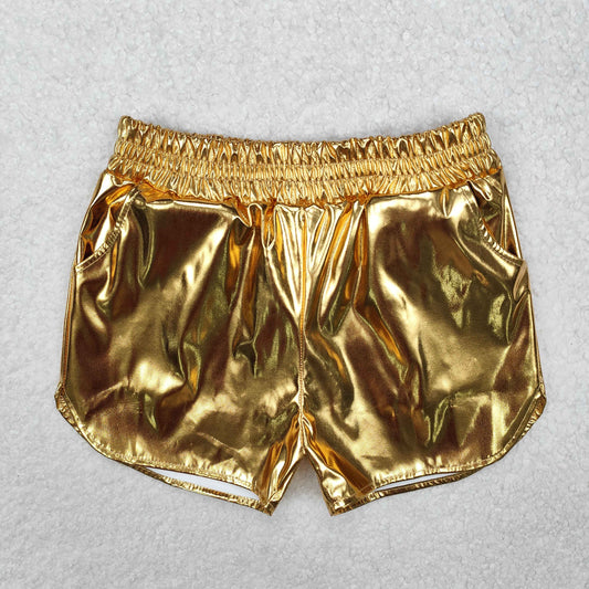 RTS NO MOQ ETA 5/7days arrived SS0417 Shiny leather gold shorts