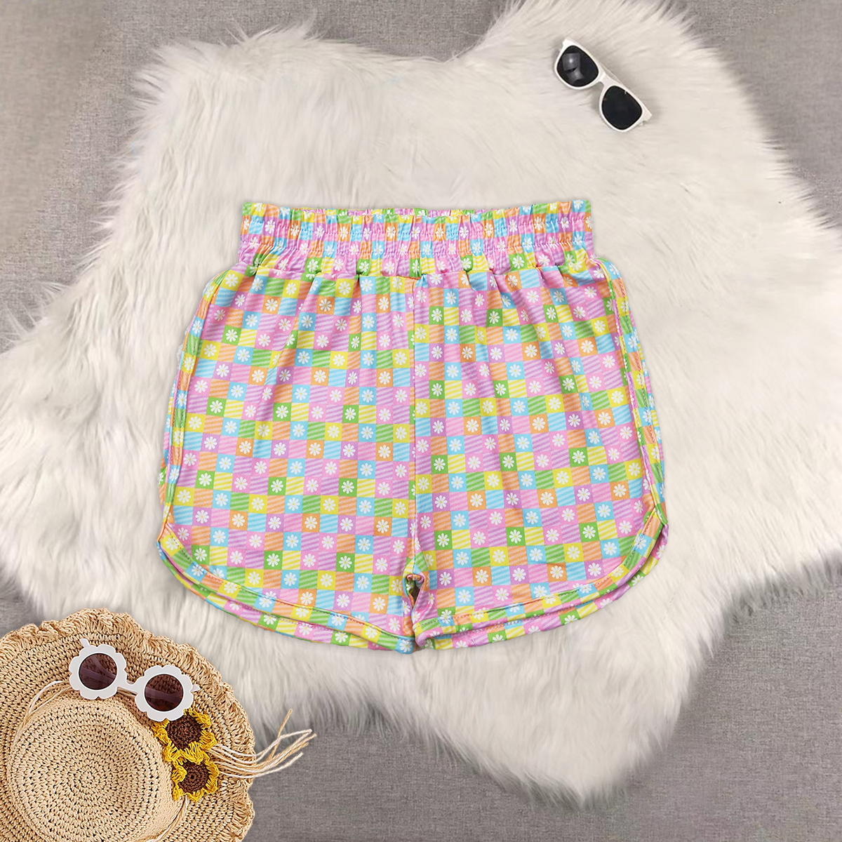RTS NO MOQ baby girl clothes floral plaid summer shorts