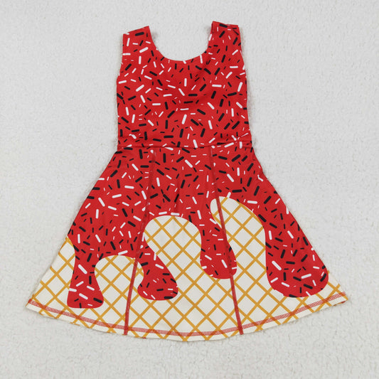 RTS NO MOQ（In Stock) GSD2748 Waffle Ice Cream Red Yoga Sleeveless Dress