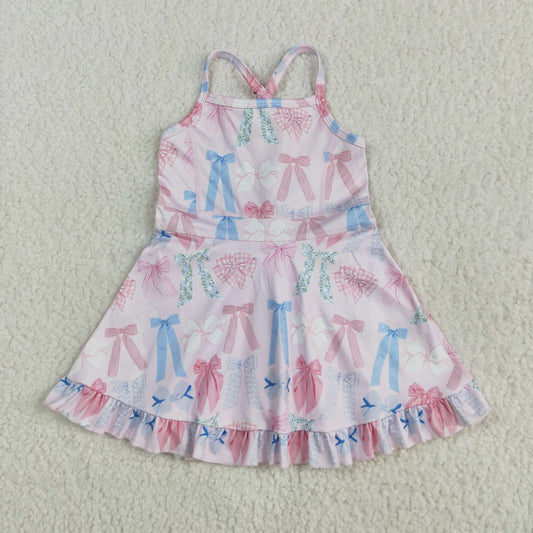 RTS NO MOQ GSD2295 Pink yoga sleeveless dress with colorful bow pattern