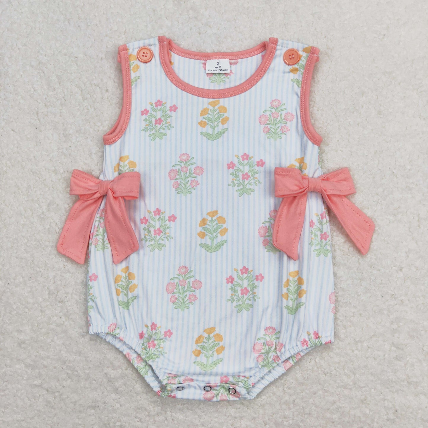 SR1411 Floral striped pink bow tank top jumpsuit