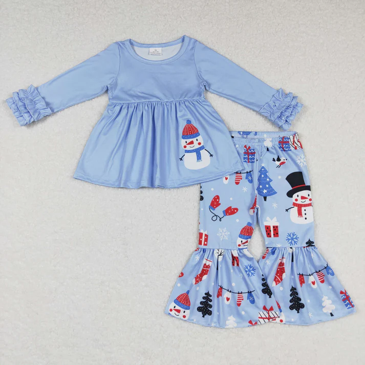 RTS NO MOQ Sibling baby girl clothes Christmas cartoon bow long sleeve pants Sets