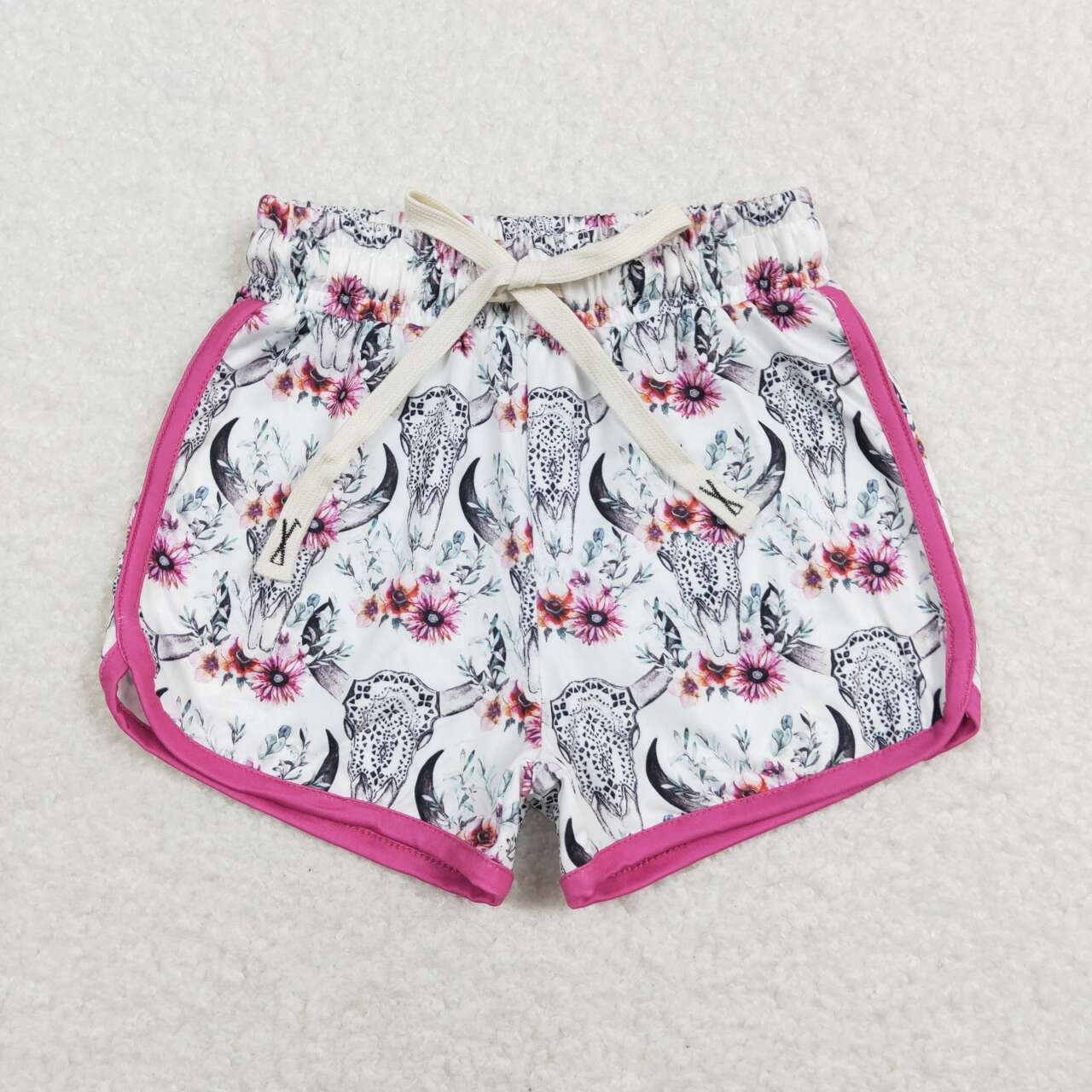 RTS NO MOQ Adults women and Baby Girls Floral Rose Pink Yoga Shorts