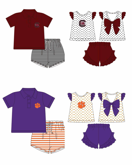 Custom summer team clothes baby girl and boys clothes sets