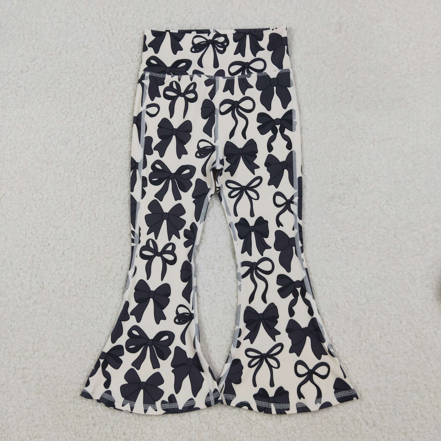 RTS NO MOQ（In Stock) P0775 Beige yoga pants with black bow pattern
