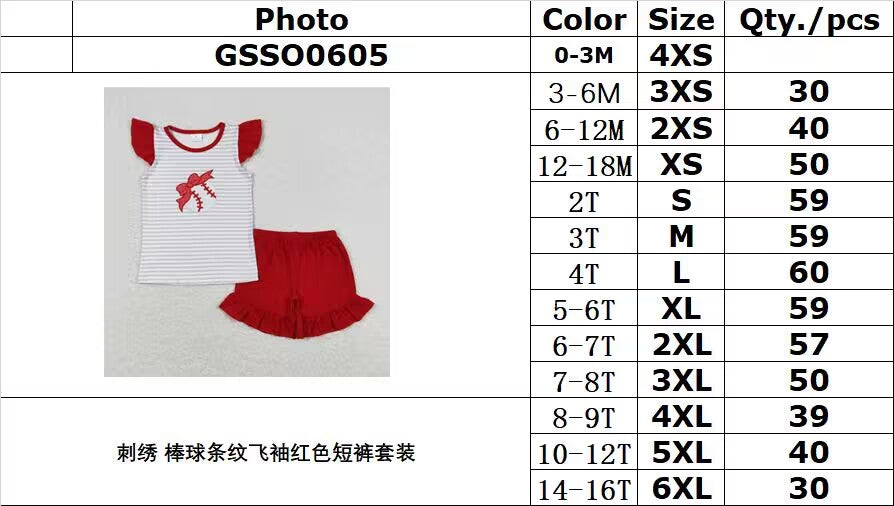 GSSO0605 Embroidered baseball striped flying sleeve red shorts suit