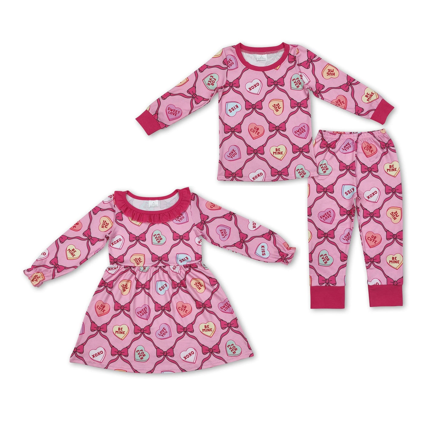 RTS NO MOQ Baby Girls Valentine long sleeve pants sets and dress Mixed Set