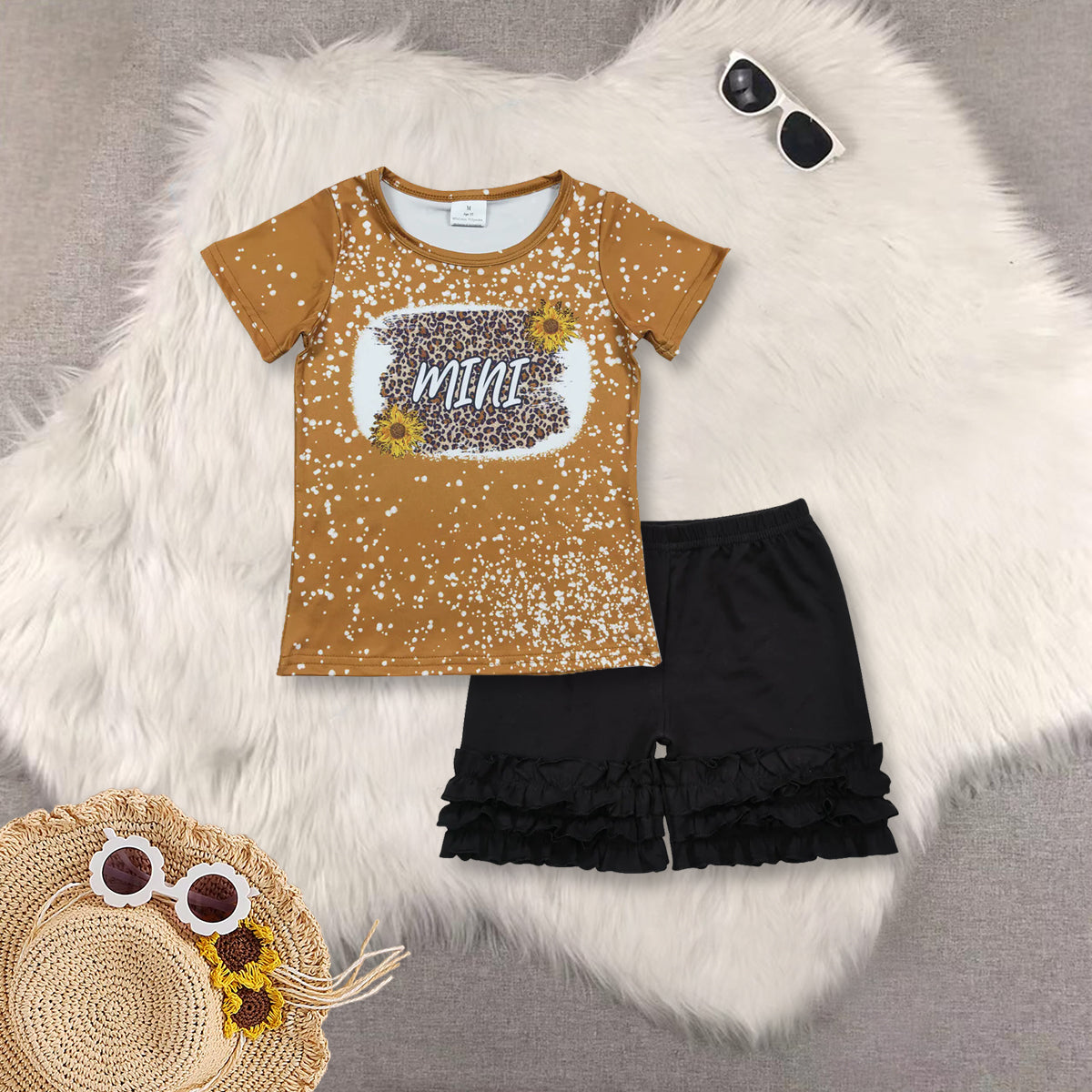 RTS NO MOQ Sibling baby girls clothes mini short sleeve shorts sets and top and shorts