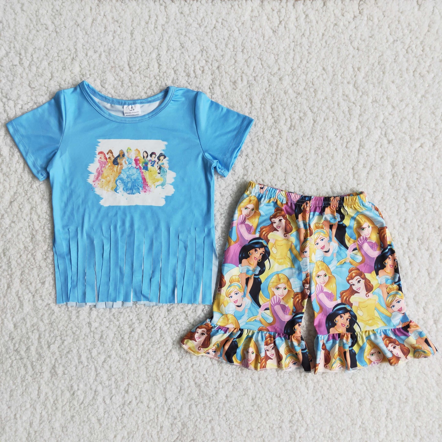 A10-16 Blue Cartoon Tassel Short Sleeve Shorts