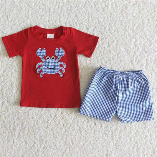 rts no moq A11-4 Crab red short-sleeved blue plaid pants