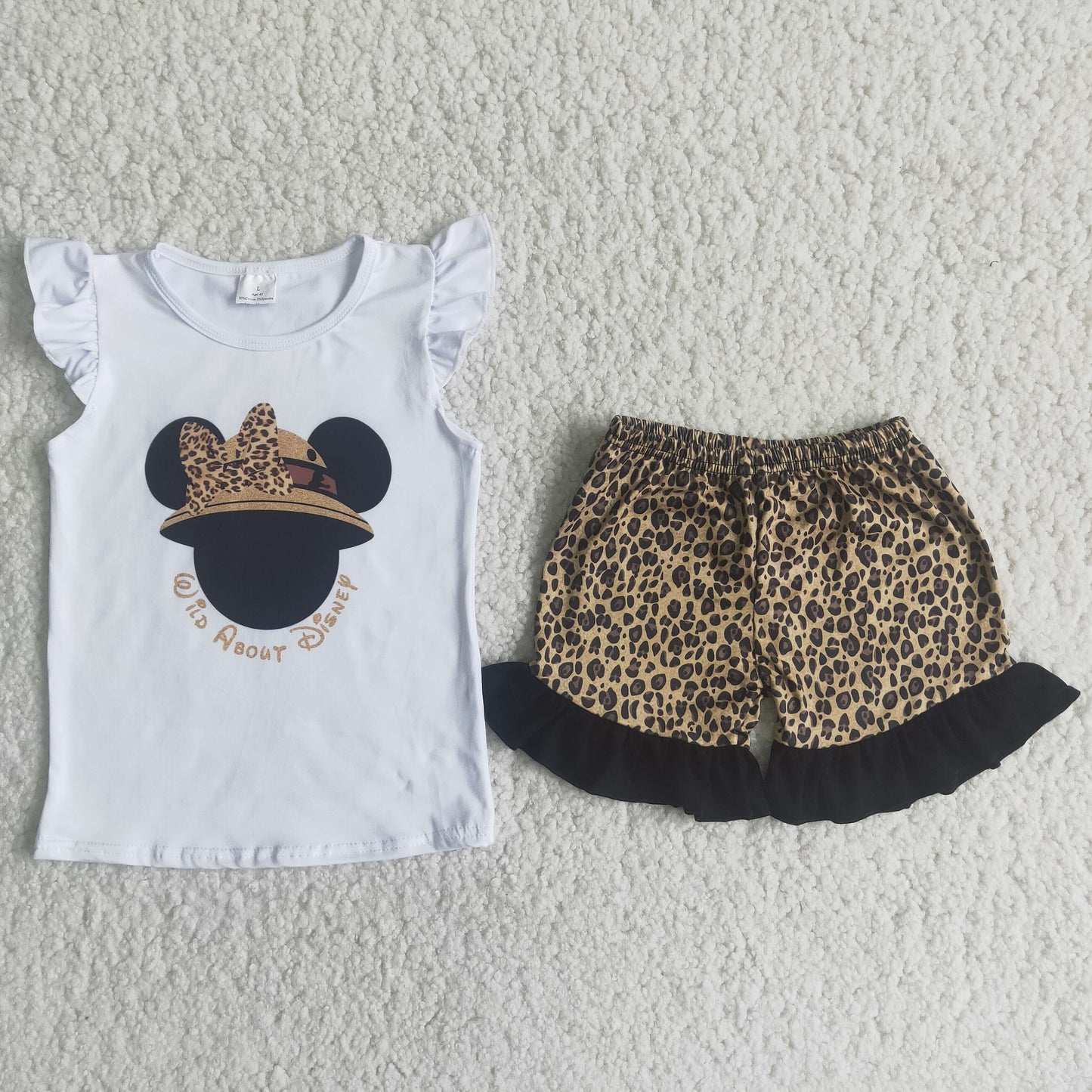 A13-10 Girls cartoon leopard print shorts suit