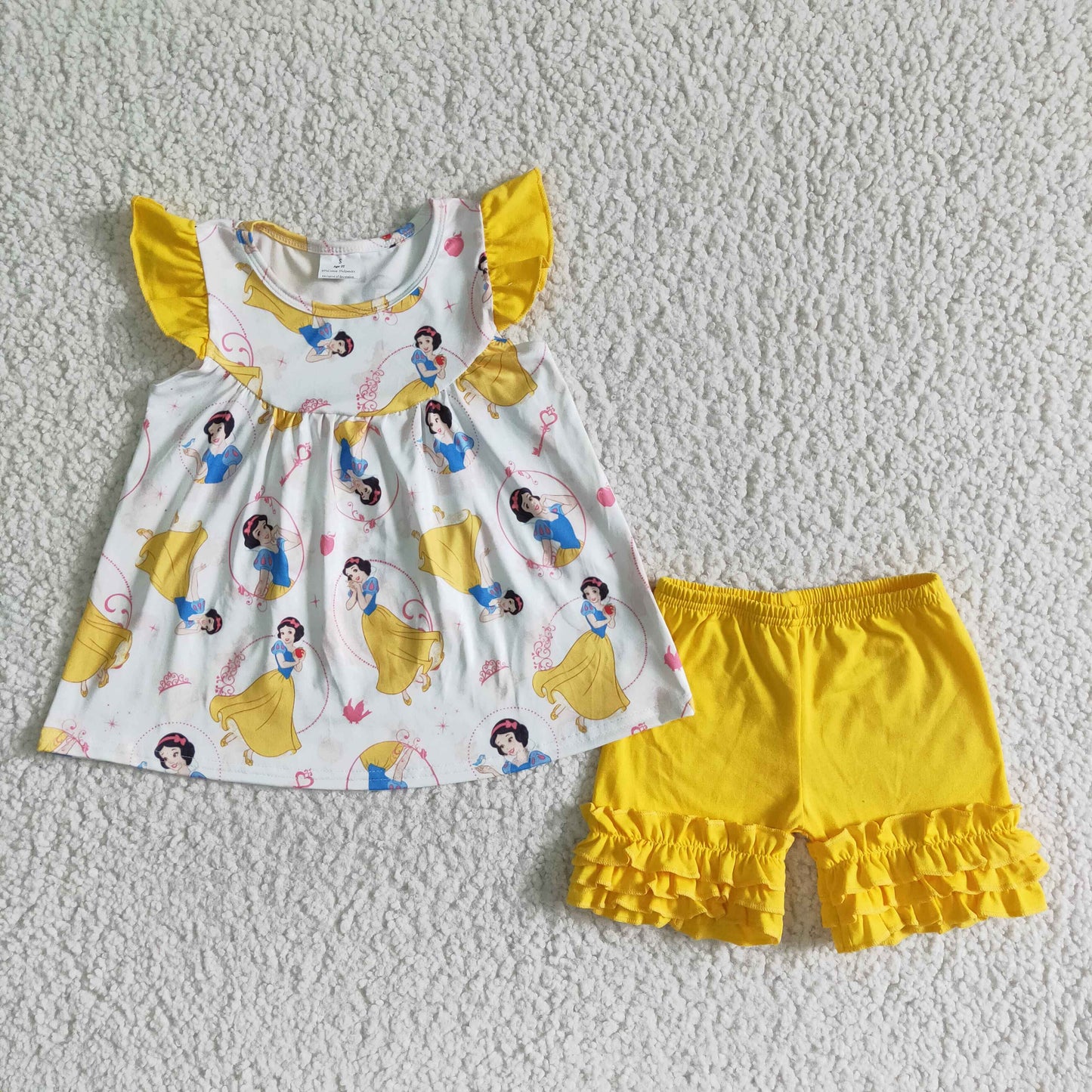 A17-5-1 Girl cartoon yellow shorts suit