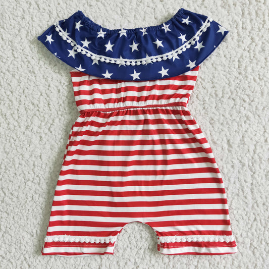 RTS NO MOQ A4-5-2 Star red and white striped jumpsuit