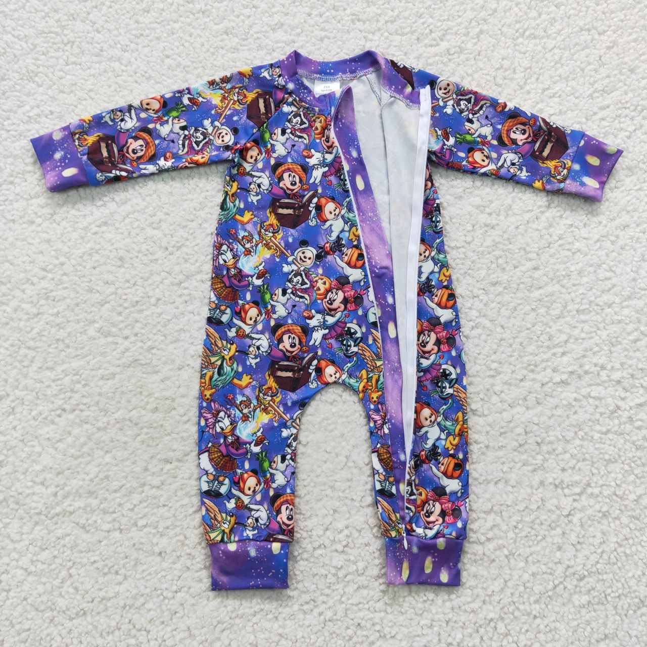 LR0487 Cartoon Mickey Purple Zipper Long Sleeve Bodysuit